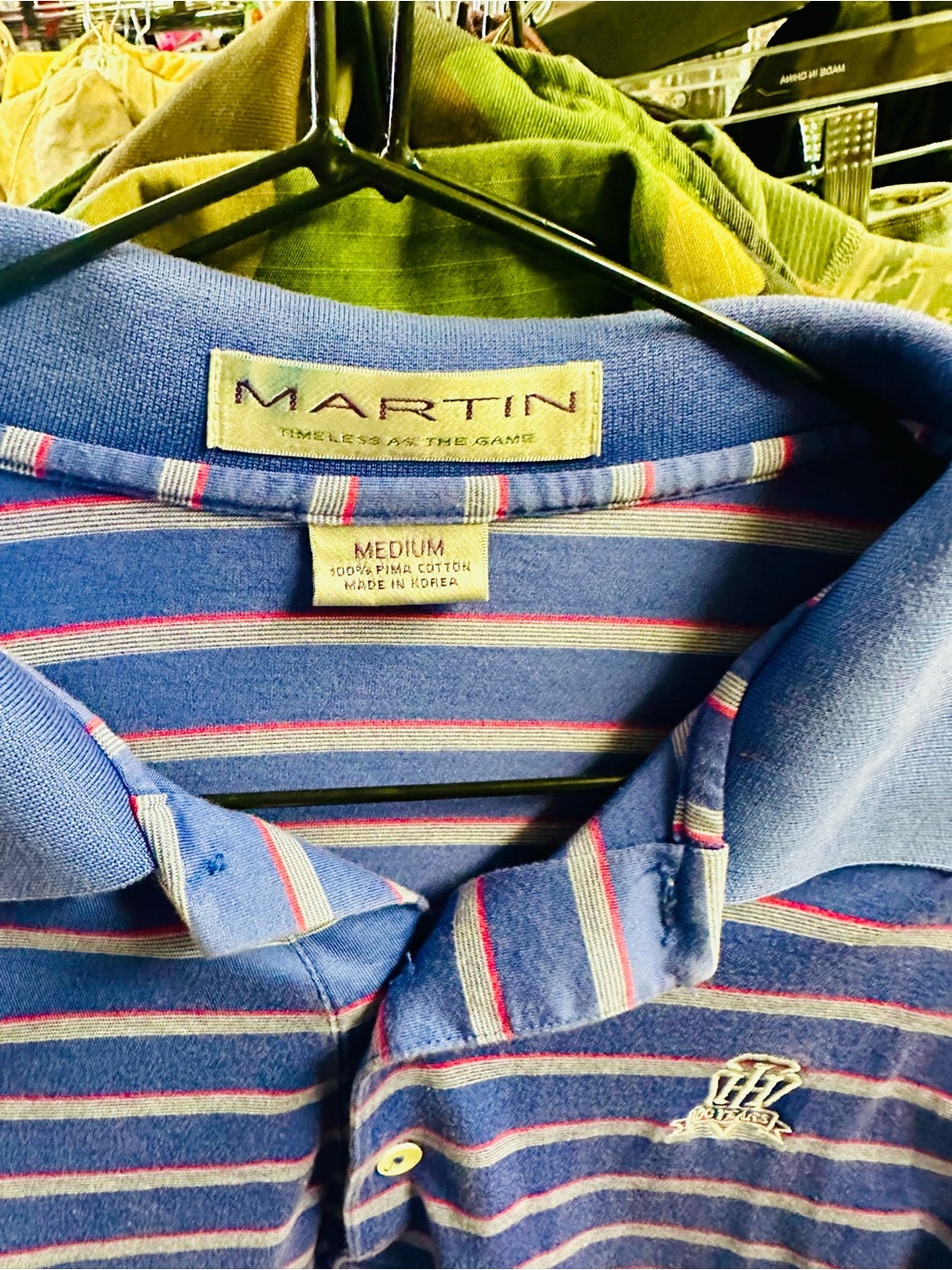 Vintage Martin Blue Polo with Red and White Stripes